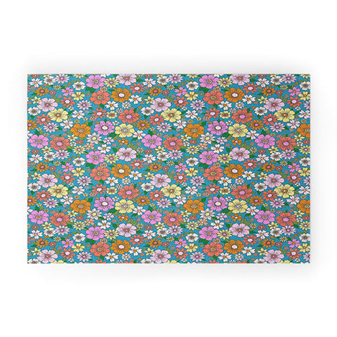 Schatzi Brown Betty Floral Turquoise Welcome Mat