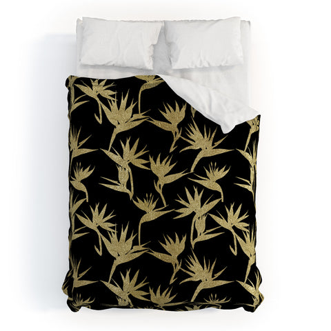 Schatzi Brown Bird of Paradise Black Gold Duvet Cover