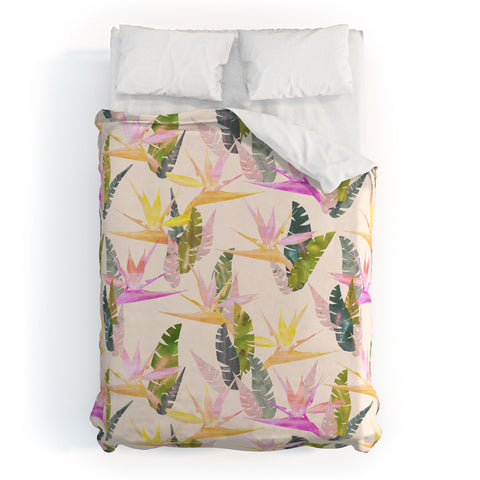 Schatzi Brown Birdie Tropical Ivory Duvet Cover