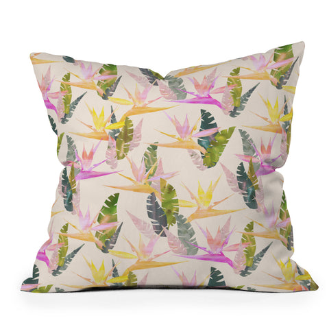 Schatzi Brown Birdie Tropical Ivory Outdoor Throw Pillow