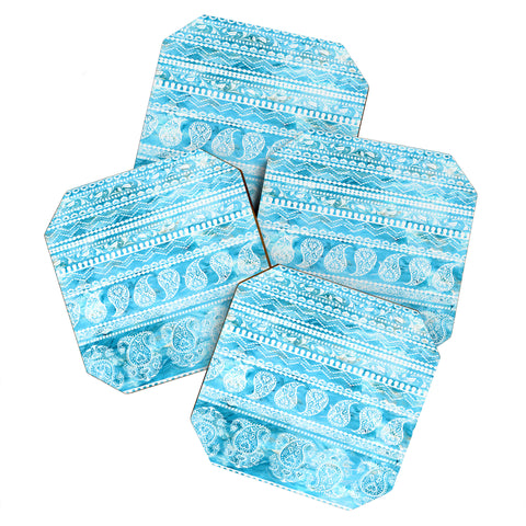 Schatzi Brown Bodhi Bohemian Stripe Aqua Coaster Set
