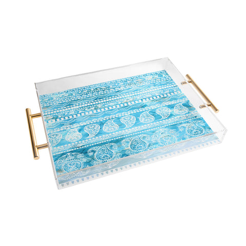 Schatzi Brown Bodhi Bohemian Stripe Aqua Acrylic Tray