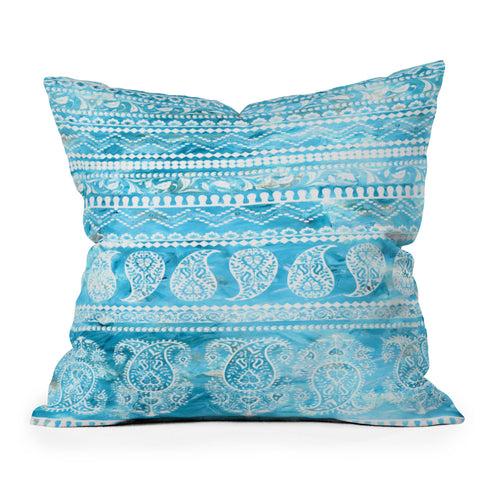Schatzi Brown Bodhi Bohemian Stripe Aqua Outdoor Throw Pillow