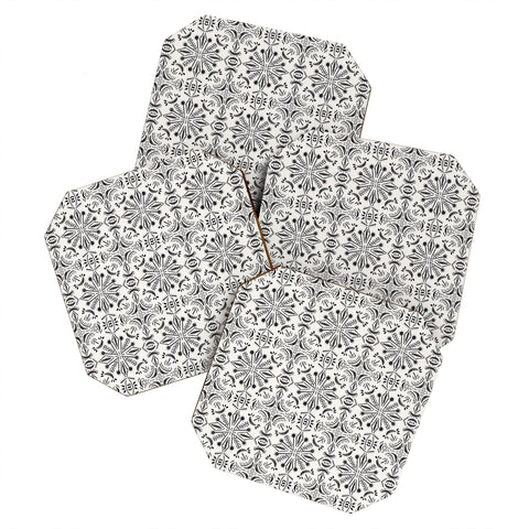 Schatzi Brown Boho Moons Black and White Coaster Set