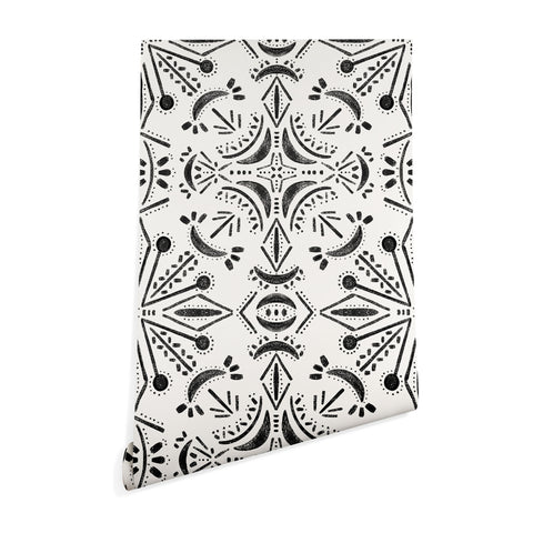 Schatzi Brown Boho Moons Black and White Wallpaper