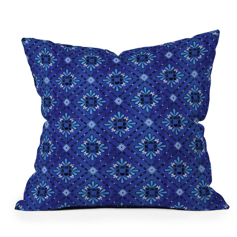 Schatzi Brown Boho Tile Blue Outdoor Throw Pillow