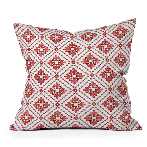 Schatzi Brown Boho Tile Red White Outdoor Throw Pillow