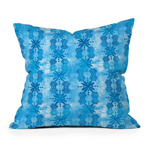 Schatzi Brown Boho Turquoise Flower Outdoor Throw Pillow