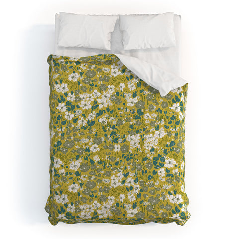Schatzi Brown Brooke Ditsy Floral Olive Lime Duvet Cover