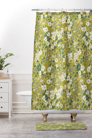 Schatzi Brown Brooke Ditsy Floral Olive Lime Shower Curtain And Mat