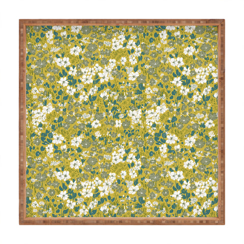 Schatzi Brown Brooke Ditsy Floral Olive Lime Square Tray