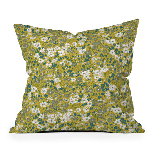 Schatzi Brown Brooke Ditsy Floral Olive Lime Outdoor Throw Pillow