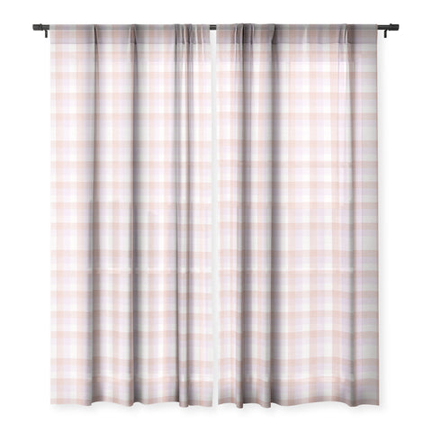 Schatzi Brown Buffalo Plaid Blush Pink Sheer Window Curtain