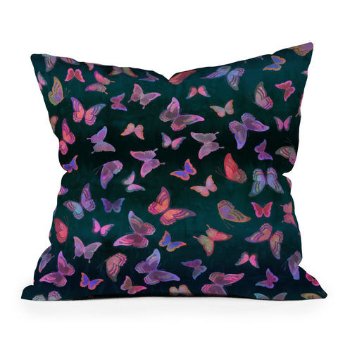 Schatzi Brown Butterfly Forest Green Outdoor Throw Pillow