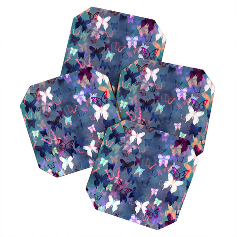 Schatzi Brown Butterfly Garden Blue Coaster Set