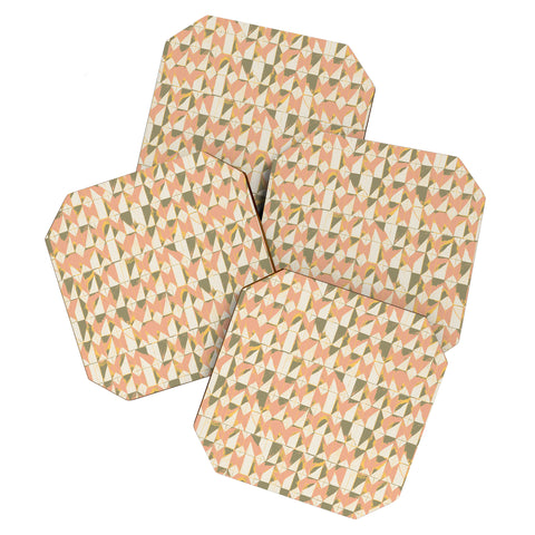 Schatzi Brown Canson Geometric Olive Peach Coaster Set