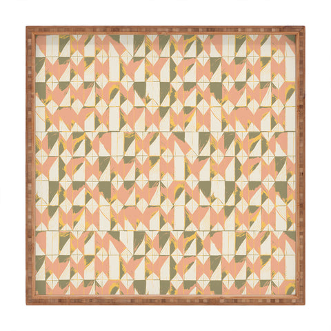 Schatzi Brown Canson Geometric Olive Peach Square Tray