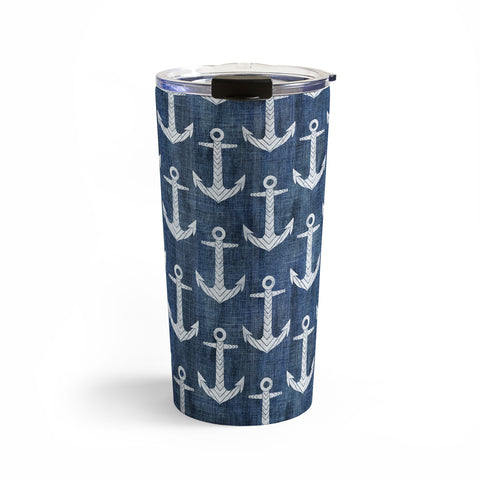 Schatzi Brown Chevron Anchor Denim Travel Mug