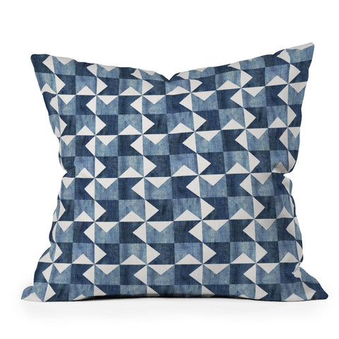Schatzi Brown Denim Geo Quilt Throw Pillow