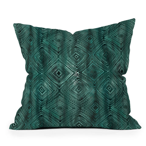 Schatzi Brown Drawn Diamond Green Outdoor Throw Pillow