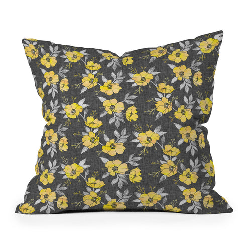 Schatzi Brown Emma Floral Gray Yellow Outdoor Throw Pillow