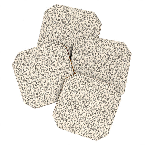 Schatzi Brown Fiola Floral Ivory Gray Coaster Set