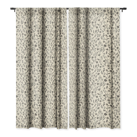 Schatzi Brown Fiola Floral Ivory Gray Blackout Window Curtain