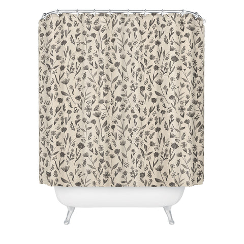 Schatzi Brown Fiola Floral Ivory Gray Shower Curtain