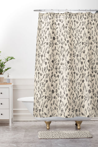 Schatzi Brown Fiola Floral Ivory Gray Shower Curtain And Mat