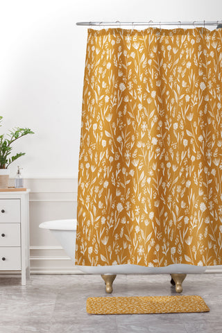 Schatzi Brown Fiona Floral Marigold Shower Curtain And Mat
