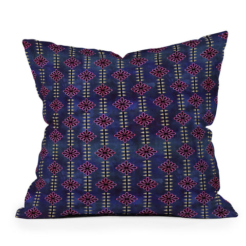 Schatzi Brown Flower Stripe Sparkle Outdoor Throw Pillow