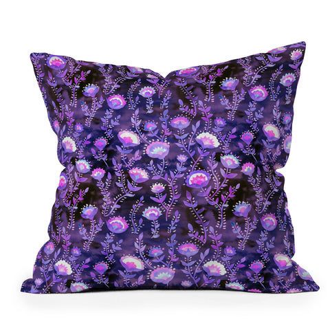 Schatzi Brown Folk Flower Purple Outdoor Throw Pillow