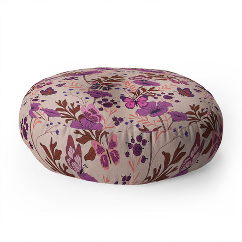 Schatzi Brown Free spirit Butterfly Ivory Floor Pillow Round