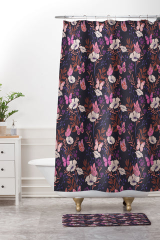Schatzi Brown Free spirit Butterfly Plum Shower Curtain And Mat