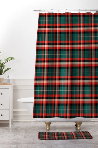 Schatzi Brown Glenn Plaid Christmas Shower Curtain And Mat