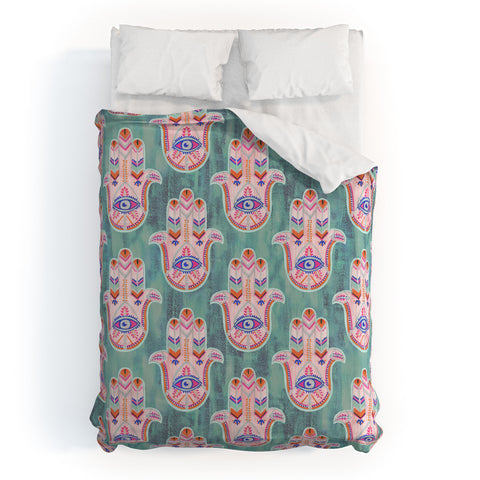 Schatzi Brown Hamsa Mint Duvet Cover