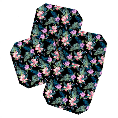 Schatzi Brown Hawaii Flower 2 Black Coaster Set