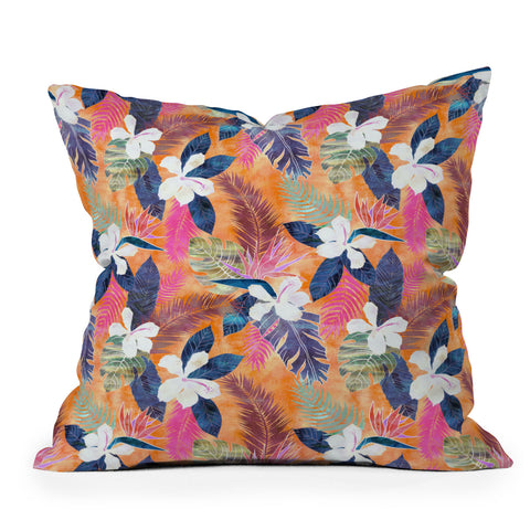 Schatzi Brown Hawaii Flower 4 Orange Outdoor Throw Pillow