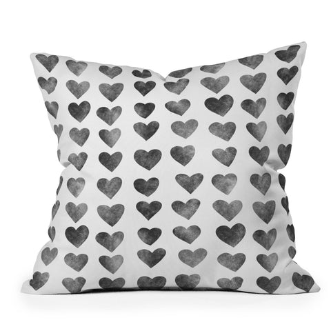 Schatzi Brown Heart Stamps Black and White Outdoor Throw Pillow