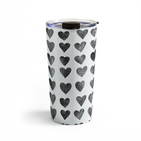 Schatzi Brown Heart Stamps Black and White Travel Mug