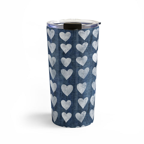 Schatzi Brown Heart Stamps Denim Travel Mug