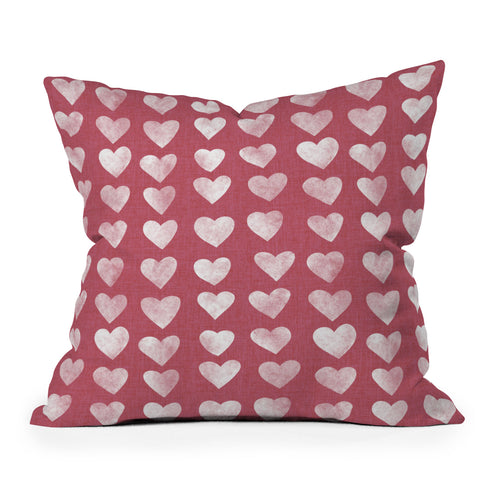 Schatzi Brown Heart Stamps Pink Outdoor Throw Pillow