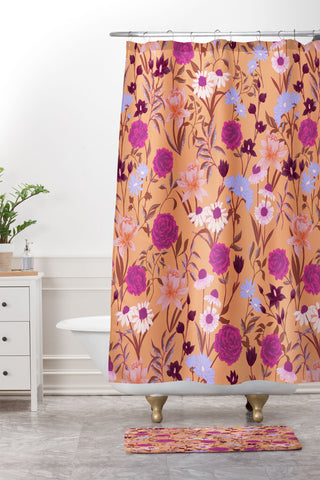 Schatzi Brown Heidi Garden Peach Shower Curtain And Mat