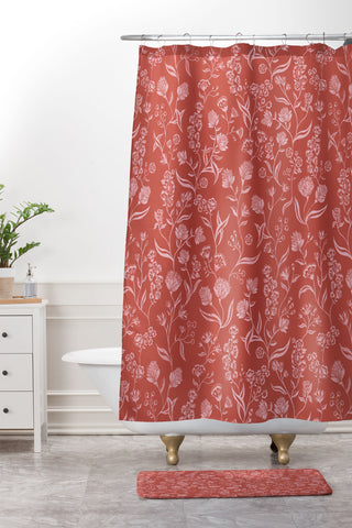 Schatzi Brown Ingrid Floral Copper Shower Curtain And Mat