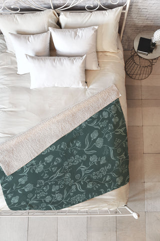 Schatzi Brown Ingrid Floral Green Fleece Throw Blanket