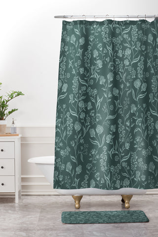 Schatzi Brown Ingrid Floral Green Shower Curtain And Mat