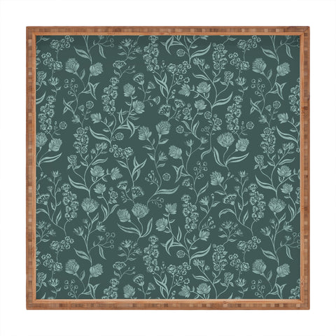 Schatzi Brown Ingrid Floral Green Square Tray