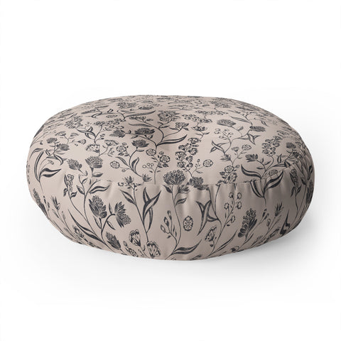 Schatzi Brown Ingrid Floral Ivory Bone Floor Pillow Round