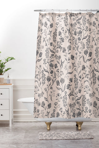 Schatzi Brown Ingrid Floral Ivory Bone Shower Curtain And Mat