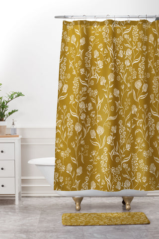 Schatzi Brown Ingrid Floral Marigold Shower Curtain And Mat